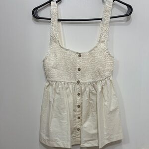 Elegant Cream Smocked Women's Blouse